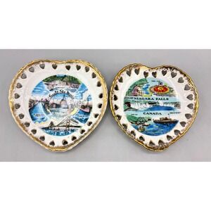 Vintage Heart Souvenir Plates Niagara Falls Sault Ste Marie Michigan